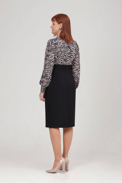 Полуприлегающее платье из текстиля с запахом и рукавами Соджи 595 черный/розовый - фото 4