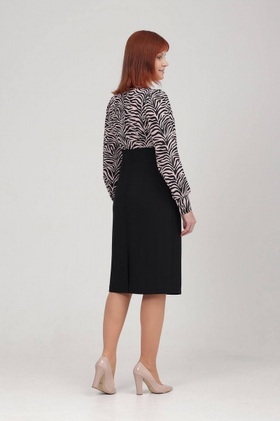 Полуприлегающее платье из текстиля с запахом и рукавами Соджи 595 черный/розовый - фото 5