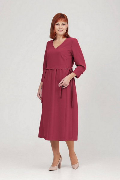 Платье с рельефными швами и регулируемым поясом Соджи 597 темно-розовый - фото 1