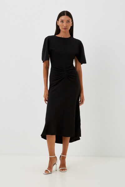 Платье миди с асимметричным подолом и круглым вырезом C. of PAPAYA NEW 1665a черный - фото 8