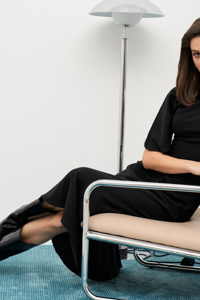 Платье миди с асимметричным подолом и круглым вырезом C. of PAPAYA NEW 1665a черный - фото 6