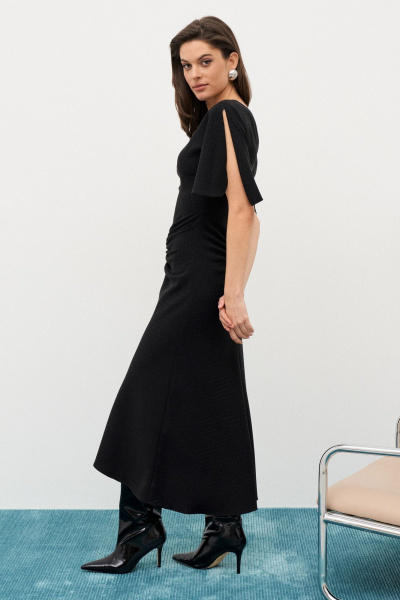 Платье миди с асимметричным подолом и круглым вырезом C. of PAPAYA NEW 1665a черный - фото 5
