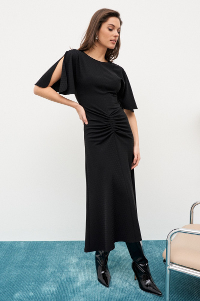 Платье миди с асимметричным подолом и круглым вырезом C. of PAPAYA NEW 1665a черный - фото 4