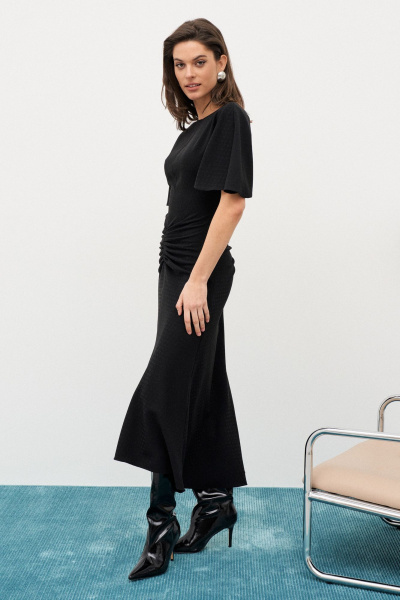 Платье миди с асимметричным подолом и круглым вырезом C. of PAPAYA NEW 1665a черный - фото 3
