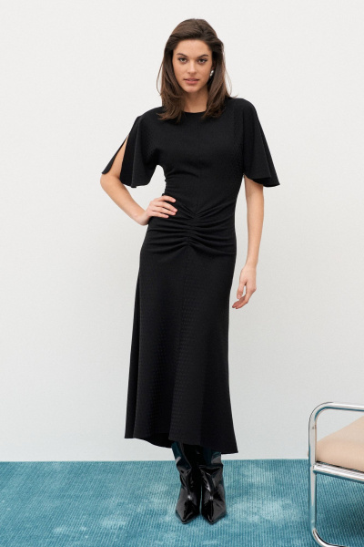 Платье миди с асимметричным подолом и круглым вырезом C. of PAPAYA NEW 1665a черный - фото 1