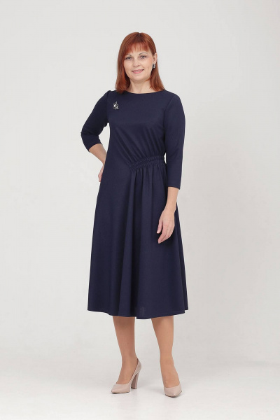 Платье с эластичной талиевой линией и разрезом Соджи 600 темно-синий - фото 2