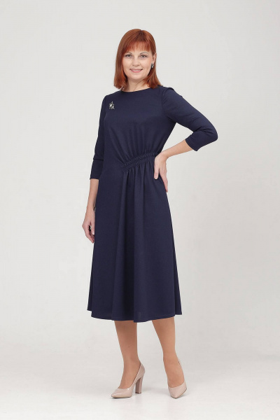 Платье с эластичной талиевой линией и разрезом Соджи 600 темно-синий - фото 1