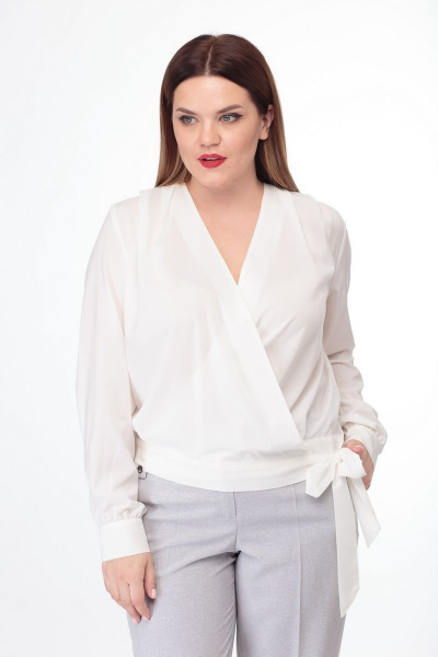 Летняя белая блуза с запахом и сложными складками Anelli 829 белый - фото 8