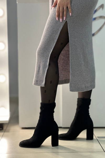 Трикотажное миди платье с разрезом и поясом S.O.L O Me М-728 серый_меланж - фото 2