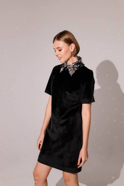 Платье из плотного велюра с пайетками и съемным воротником PUR PUR 11-260 - фото 2