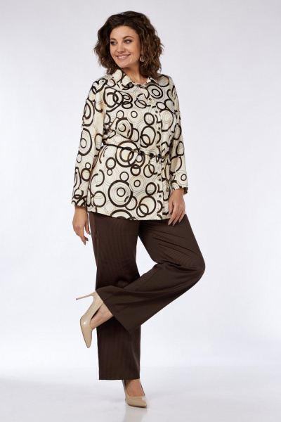 Бежево-коричневый комплект блузки и брюк из текстиля для повседневности Matini 1.1749 беж+коричневый - фото 8