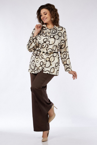 Бежево-коричневый комплект блузки и брюк из текстиля для повседневности Matini 1.1749 беж+коричневый - фото 7