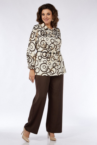 Бежево-коричневый комплект блузки и брюк из текстиля для повседневности Matini 1.1749 беж+коричневый - фото 5