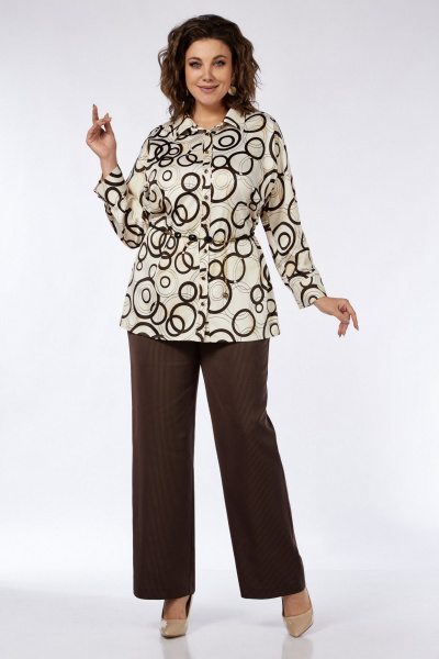 Бежево-коричневый комплект блузки и брюк из текстиля для повседневности Matini 1.1749 беж+коричневый - фото 4