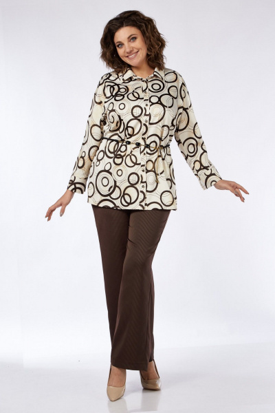 Бежево-коричневый комплект блузки и брюк из текстиля для повседневности Matini 1.1749 беж+коричневый - фото 3