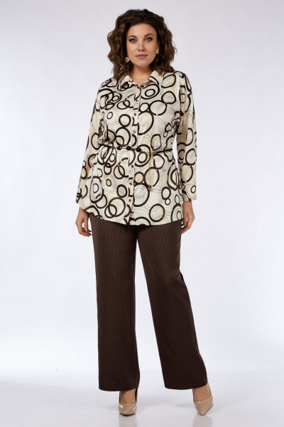 Бежево-коричневый комплект блузки и брюк из текстиля для повседневности Matini 1.1749 беж+коричневый - фото 2
