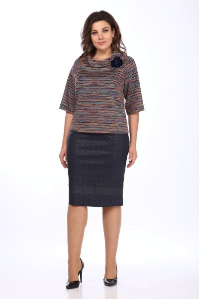 Юбка из экошкіра с кружевным рисунком и молнией Klever 259 синий - фото 2