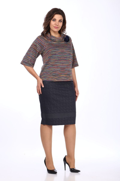 Юбка из экошкіра с кружевным рисунком и молнией Klever 259 синий - фото 3