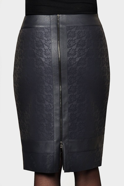Юбка из экошкіра с кружевным рисунком и молнией Klever 259 синий - фото 6
