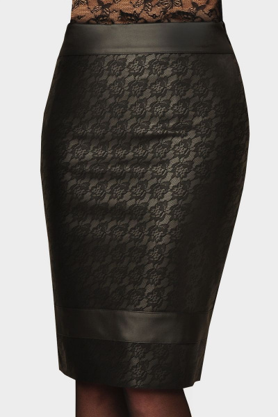 Юбка из эко-кожи с кружевным эффектом и молнией Klever 259 черный - фото 1