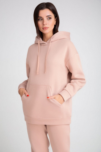 Спортивный костюм из трикотажа с капюшоном и зауженными брюками IVARI 61303/1 пудра - фото 2