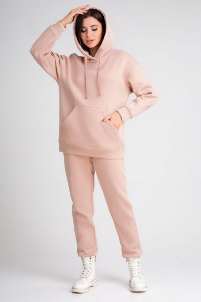 Спортивный костюм из трикотажа с капюшоном и зауженными брюками IVARI 61303/1 пудра - фото 1