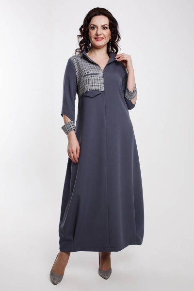 Платье Дорофея 539 серый,белый - фото 2