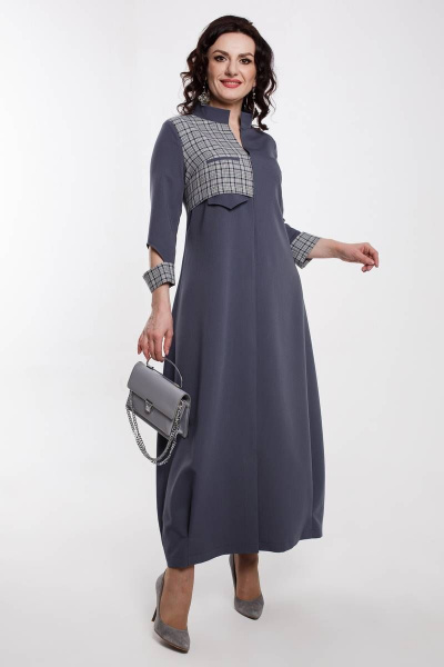 Платье Дорофея 539 серый,белый - фото 1