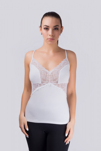 Домашняя белая майка из эластичного хлопка с кружевом Verally 353-1 белый - фото 1