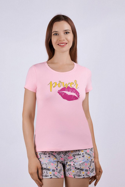 На каждый день розовая пижама из хлопкового трикотажа с печатью Verally 382-1 экспрессия - фото 1