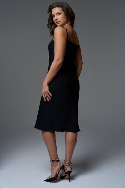 Платье-кимоно и платье-комбинация из вискозного шифона LeNata 16392 черный-в-рисунок - фото 10