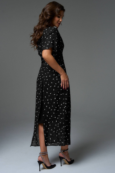 Платье-кимоно и платье-комбинация из вискозного шифона LeNata 16392 черный-в-рисунок - фото 8