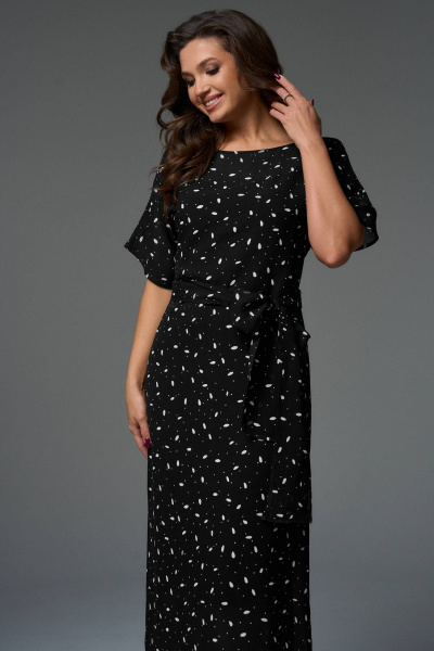 Платье-кимоно и платье-комбинация из вискозного шифона LeNata 16392 черный-в-рисунок - фото 7