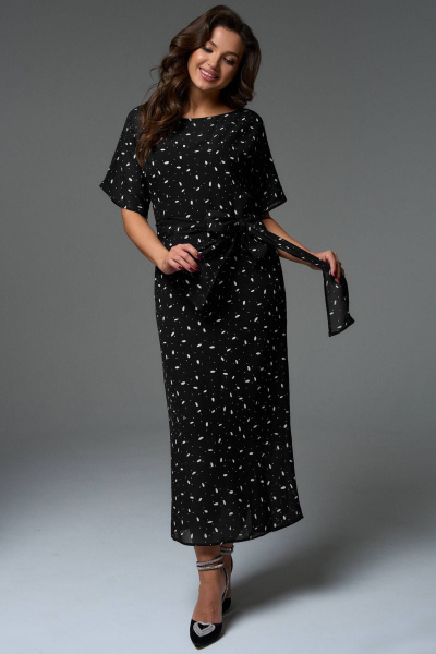 Платье-кимоно и платье-комбинация из вискозного шифона LeNata 16392 черный-в-рисунок - фото 6
