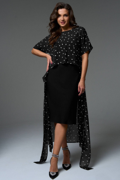 Платье-кимоно и платье-комбинация из вискозного шифона LeNata 16392 черный-в-рисунок - фото 2