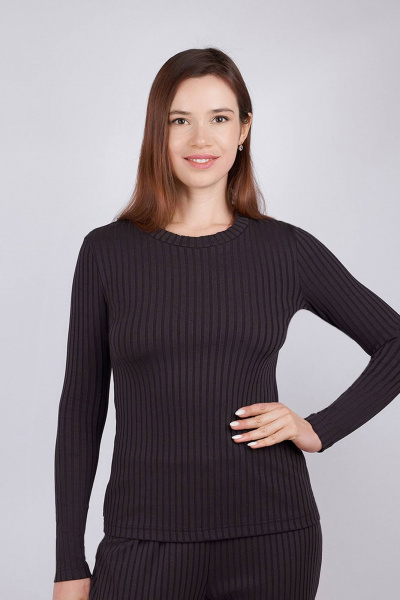 На каждый день коричневый трикотажный джемпер из лапши с длинным рукавом Verally 465-1 эспрессо - фото 1