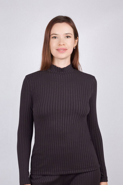 Джемпер из эластичного трикотажа с воротником-стойкой Verally 466-1 эспрессо - фото 1