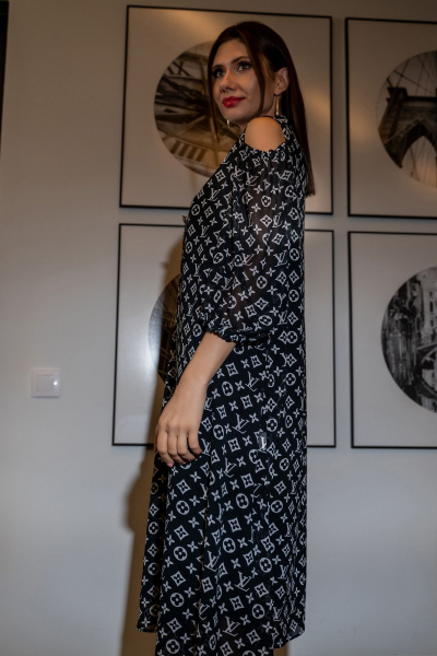 Платье Luna 137 черный-белый - фото 6