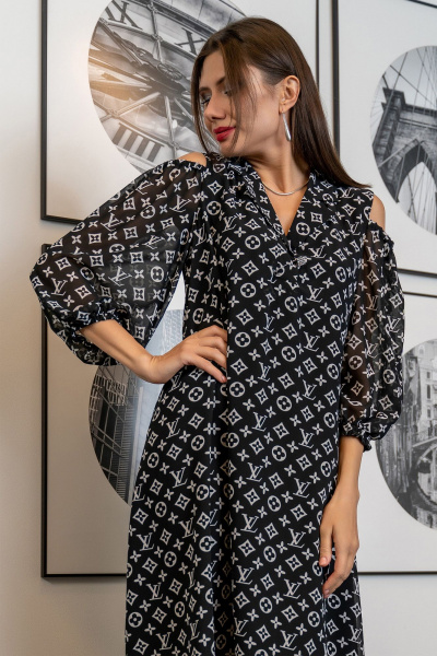 Платье Luna 137 черный-белый - фото 4