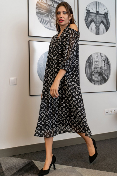 Платье Luna 137 черный-белый - фото 3