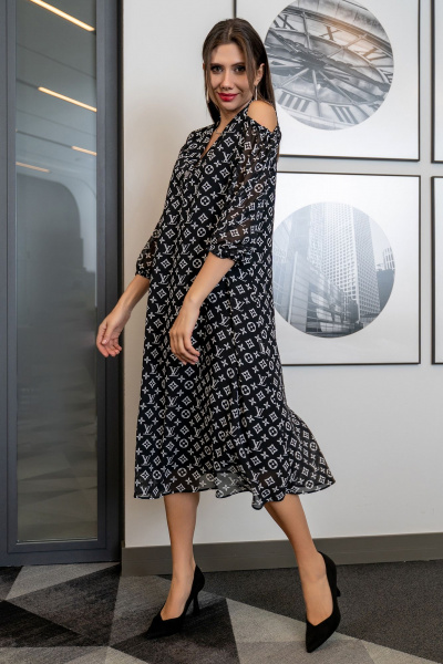 Платье Luna 137 черный-белый - фото 1
