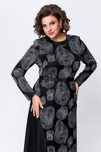 Эффектное платье из трикотажа с вставками из экокожи Koketka i K 1119 черный+белый - фото 4