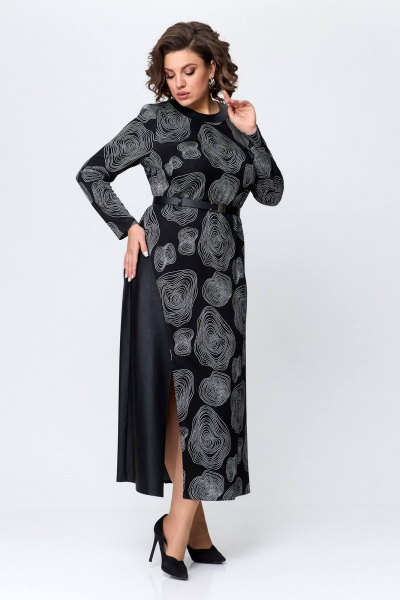 Эффектное платье из трикотажа с вставками из экокожи Koketka i K 1119 черный+белый - фото 3