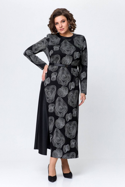 Эффектное платье из трикотажа с вставками из экокожи Koketka i K 1119 черный+белый - фото 2