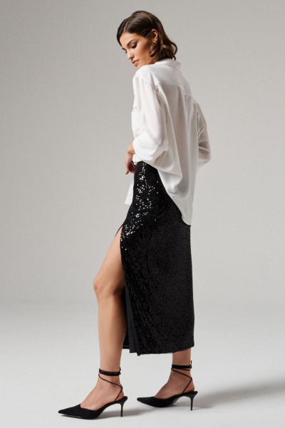 Нарядная длинная юбка из пайеток с высоким разрезом Панда 178850w черный - фото 3