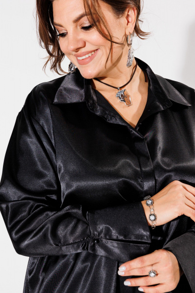 Рубашка из армани шелка с принтом зебра и уникальными манжетами Anelli 1203 черный - фото 2