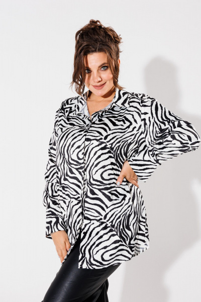 Рубашка из армани шелка с принтом зебра и акцентами Anelli 1203 белая_зебра - фото 1