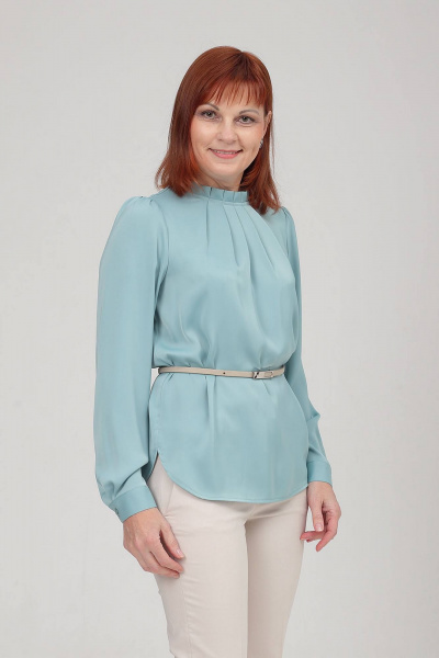 Блуза из текстиля с мягкими складками и стильными деталями Соджи 594 бирюзовый - фото 2
