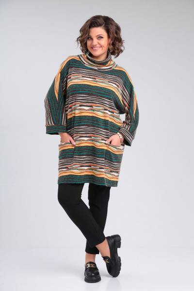 Джемпер-туніка из ангорки свободный с карманами OVERYOU М133 зеленый - фото 11