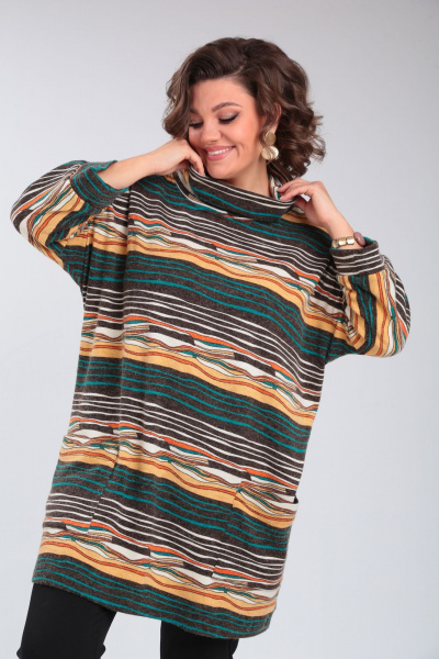 Джемпер-туніка из ангорки свободный с карманами OVERYOU М133 зеленый - фото 8